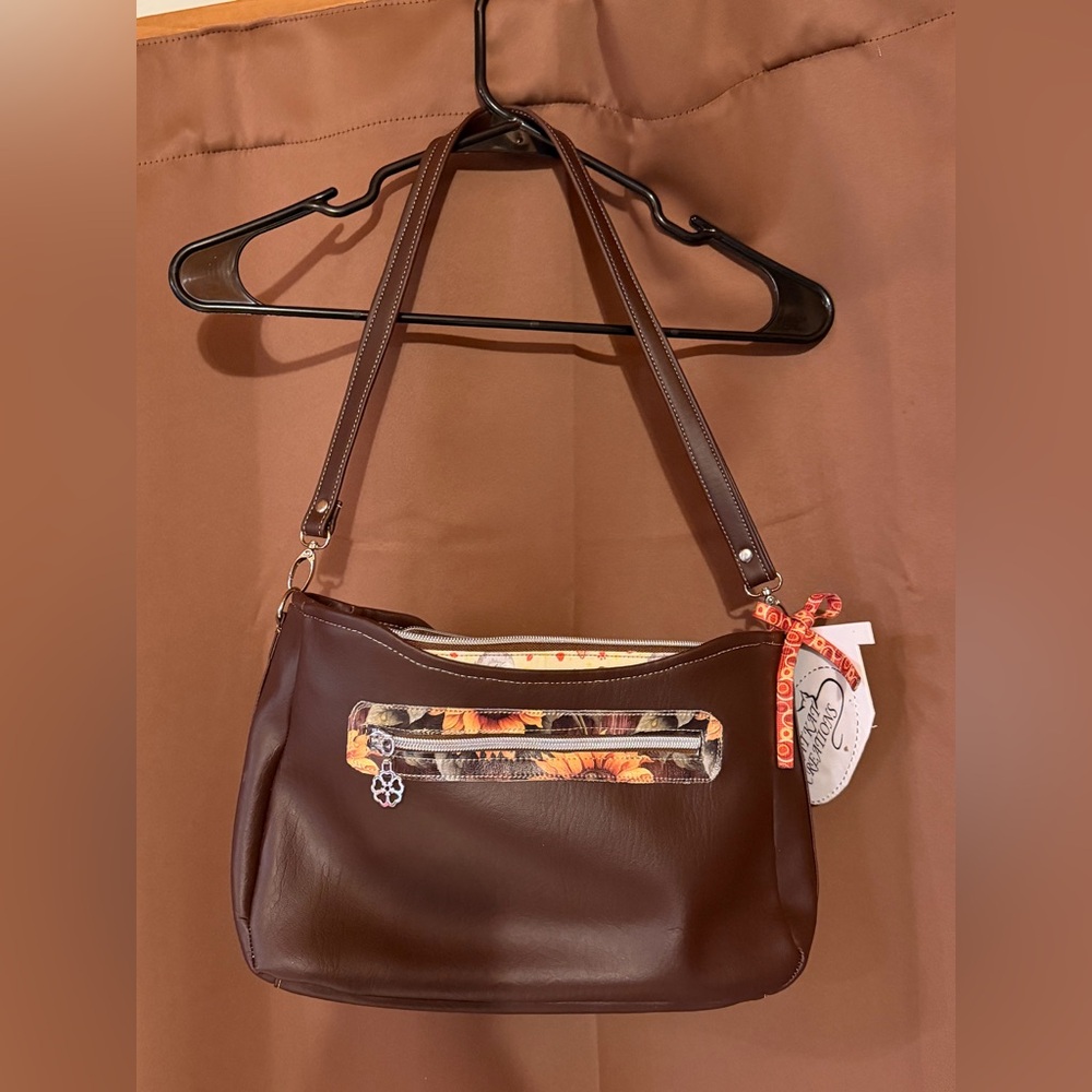 Women's Brown Shoulder Bag with Floral Accent